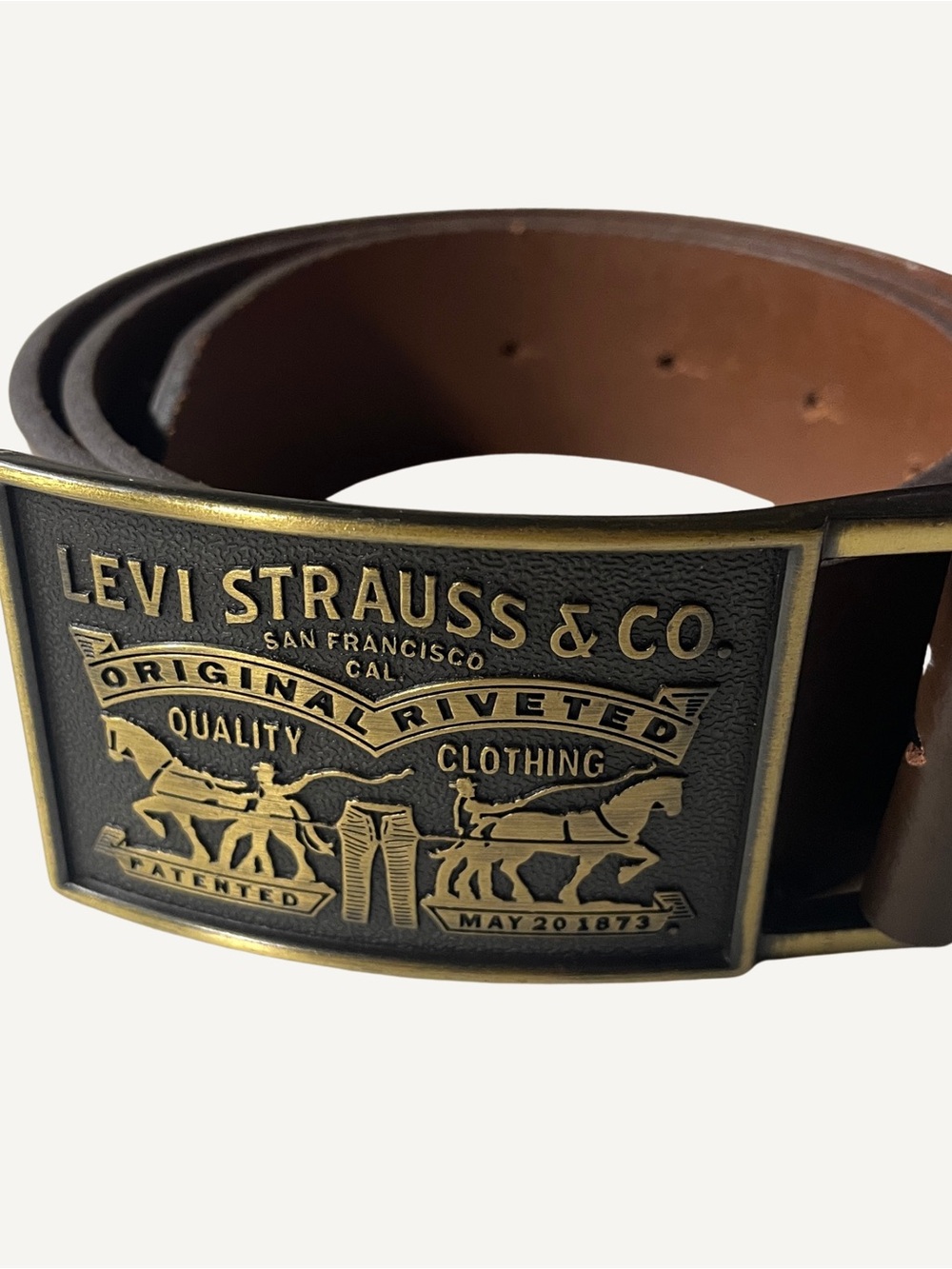 Levi's Brown Leather Belt with Brass-Tone Buckle